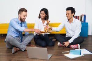 colleagues having lunch together