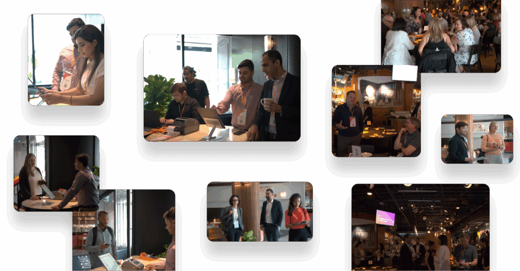 A group of pictures taken from conferences showing the general vibe of a conference