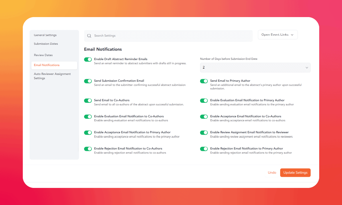 Abstract Management Visual Email Notification Settings