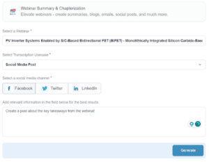 Screenshot of Vfairs webinar summary and chapterization tool to create social media posts