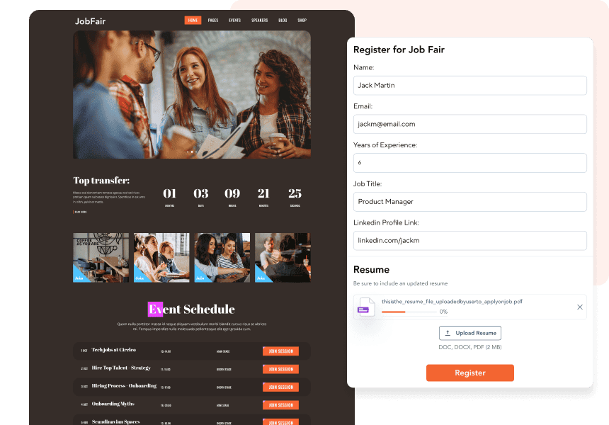 Build Custom Event Sites & Registration to Capture Resumes & Relevant Talent Info.-min