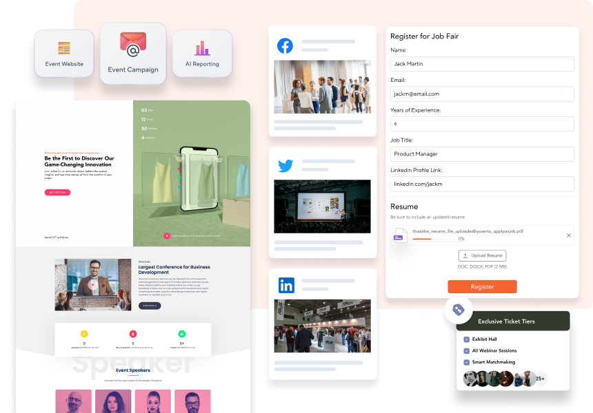 Build Custom Sites & Registration Flow to Capture Attendee & Exhibitor Info.
