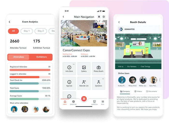 Engaging attendees during a trade show or a conference using an event mobile app